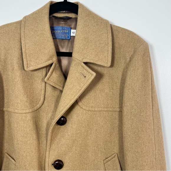 Pendleton Men 100% Wool Camel Tan Long Pea Coat Size 42 Vintage Y2K Jacket - Picture 6 of 9